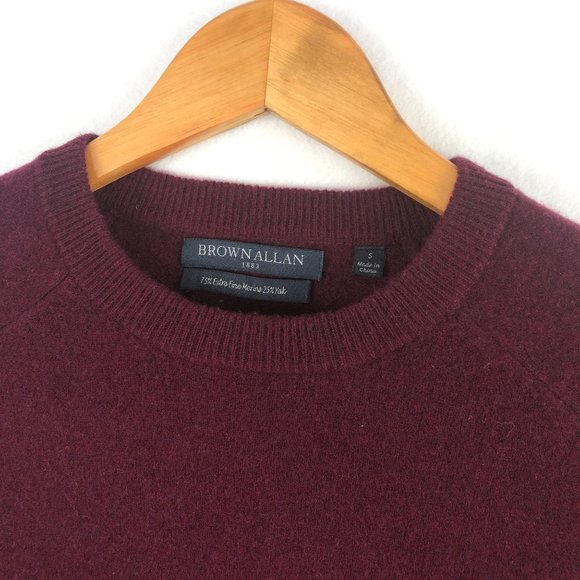 Brown Allan Women's Size Small Burgundy Merino Wool Yak Tie Sleeve Knit Sweater - Picture 4 of 8